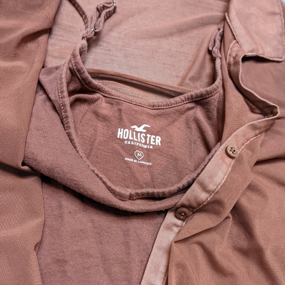 Hollister Brown Mesh Button Down Top - Picture 3 of 5